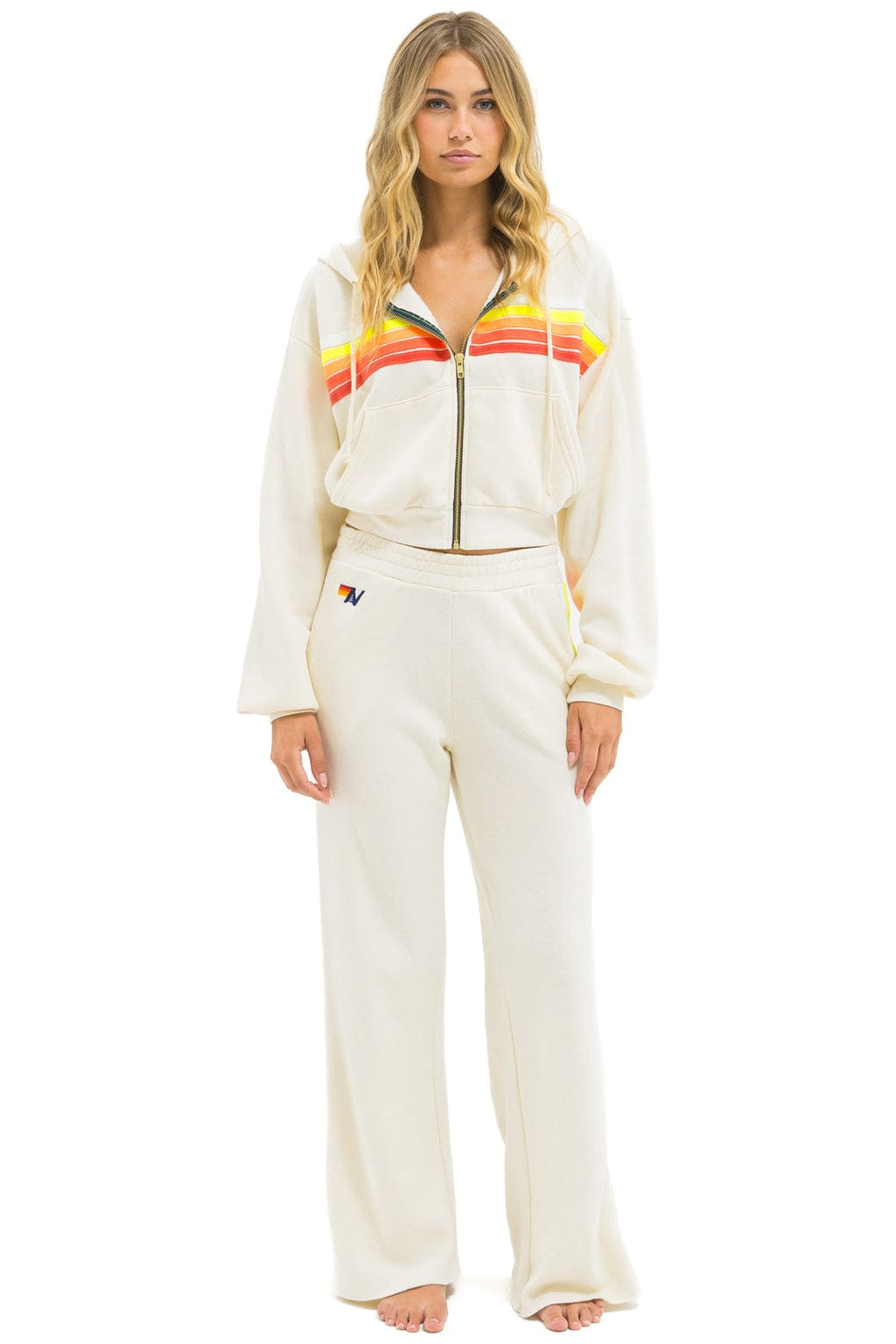 5 STRIPE WIDE LEG POCKET SWEATPANTS - VINTAGE WHITE WHITE NEON