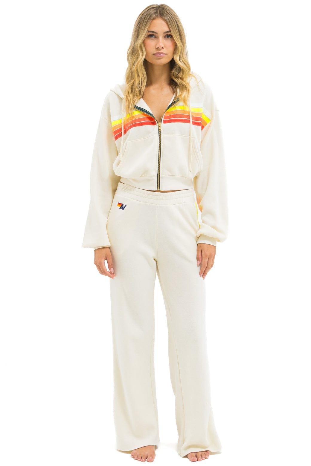 5 STRIPE WIDE LEG POCKET SWEATPANTS - VINTAGE WHITE WHITE NEON