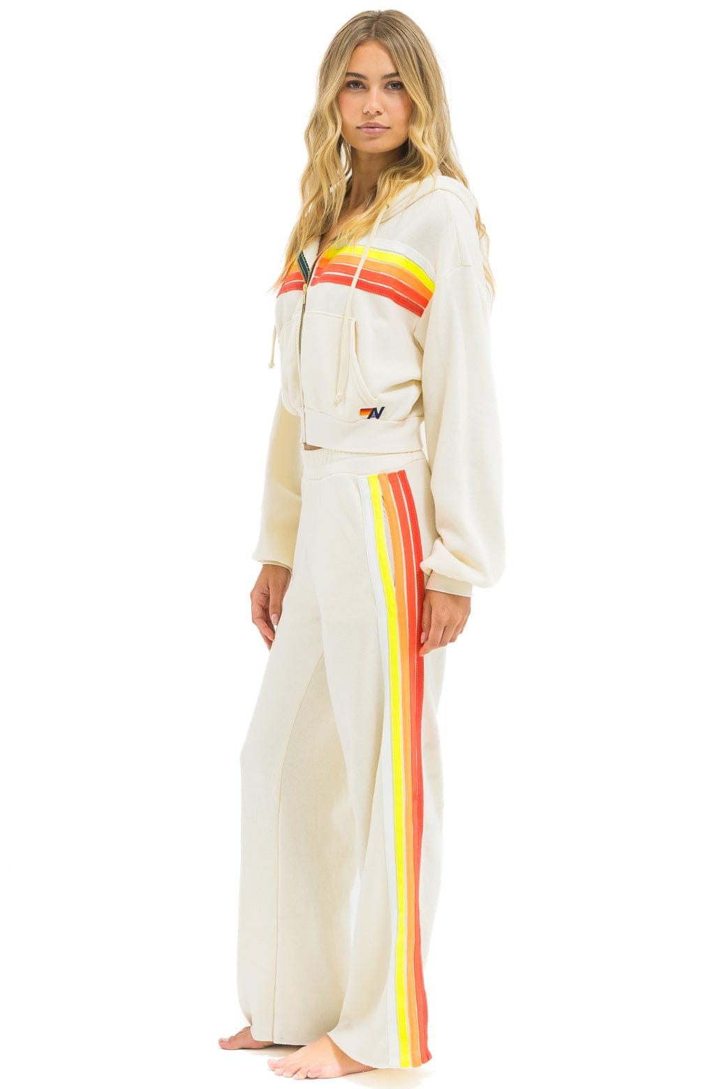 5 STRIPE WIDE LEG POCKET SWEATPANTS - VINTAGE WHITE WHITE NEON