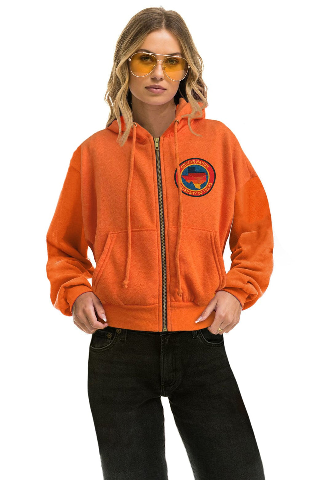 UNIVERSITY OF TEXAS LONGHORNS RELAXED CIRCLE CROPPED HOODIE - BURNT ORANGE