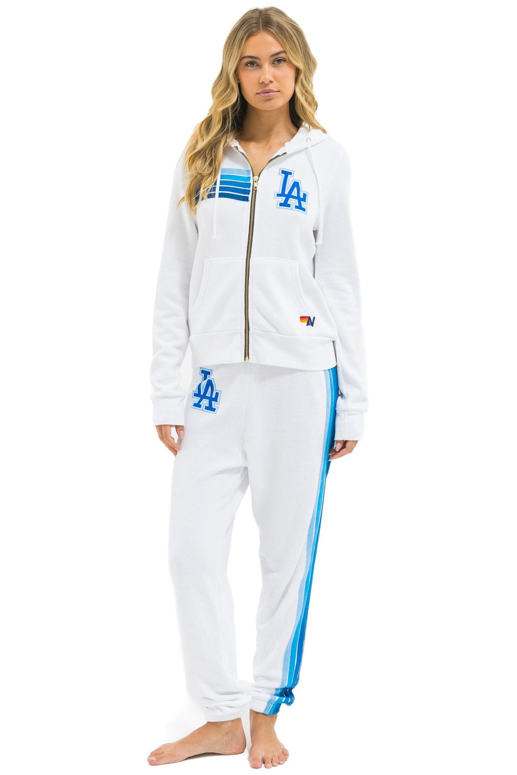 LOS ANGELES DODGERS 5 STRIPE SWEATPANTS - WHITE BLUE