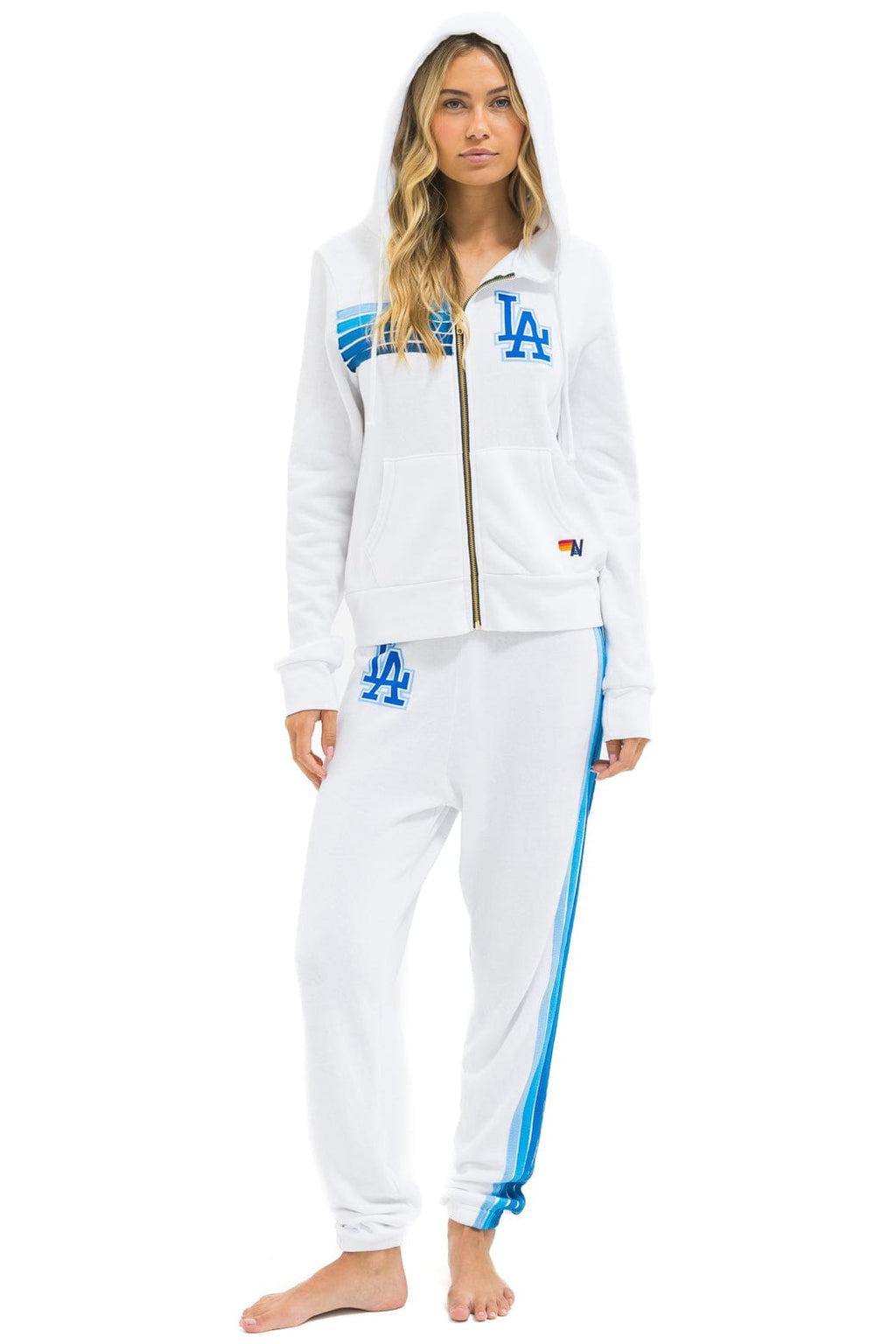 LOS ANGELES DODGERS 5 STRIPE SWEATPANTS - WHITE BLUE