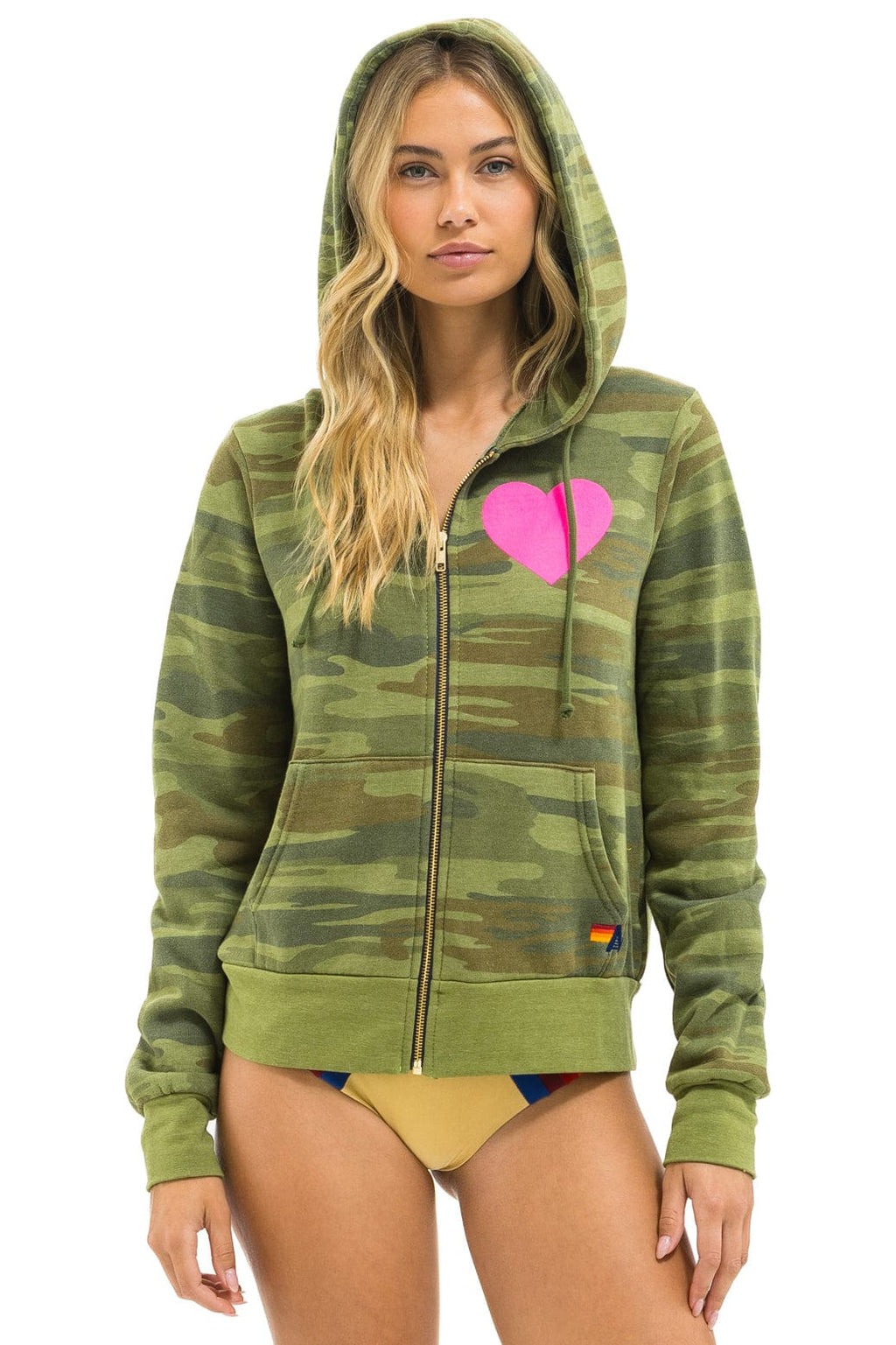 HEART 2 HOODIE - CAMO NEON PINK