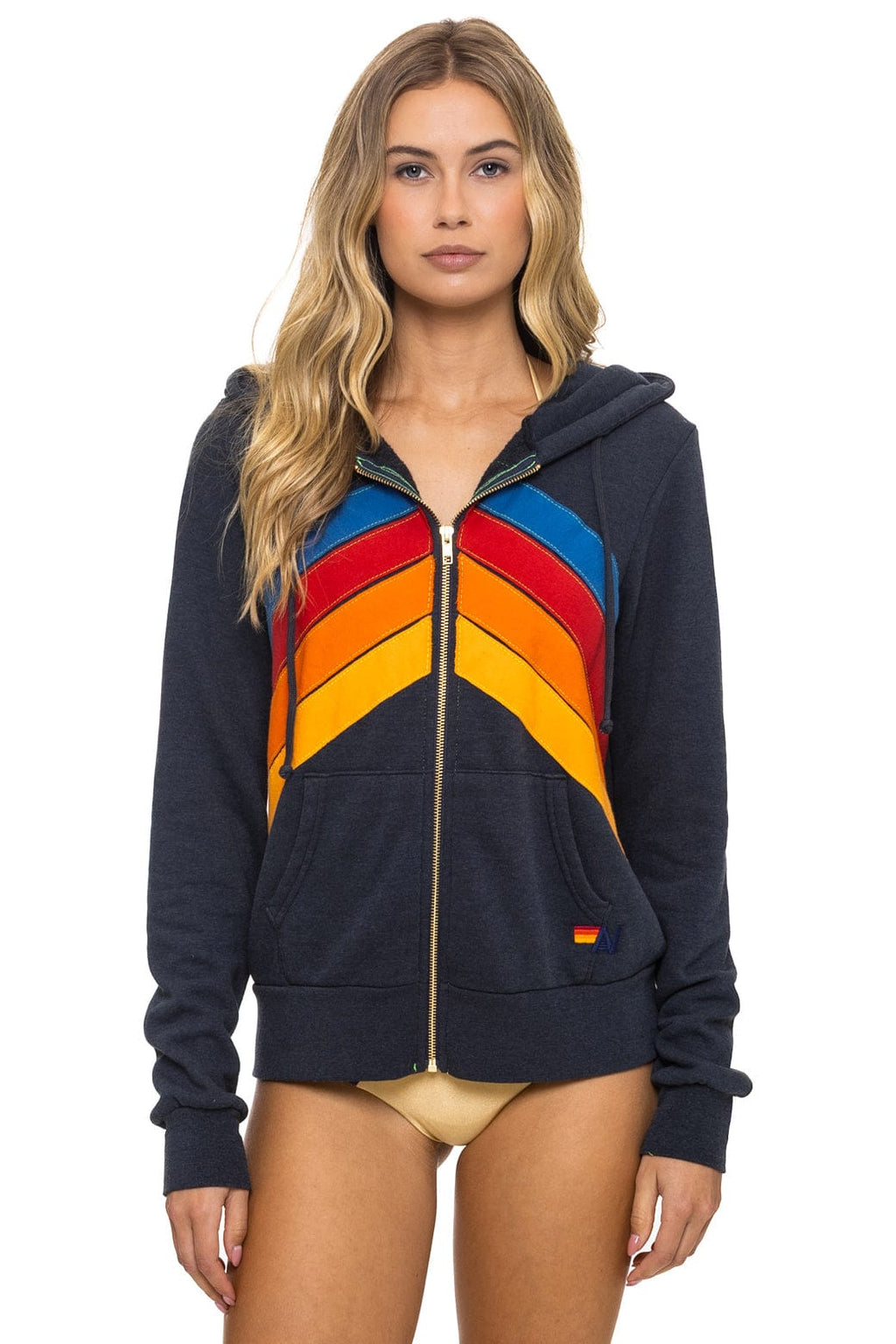 MOUNTAIN STITCH CHEVRON 4 ZIP HOODIE - CHARCOAL