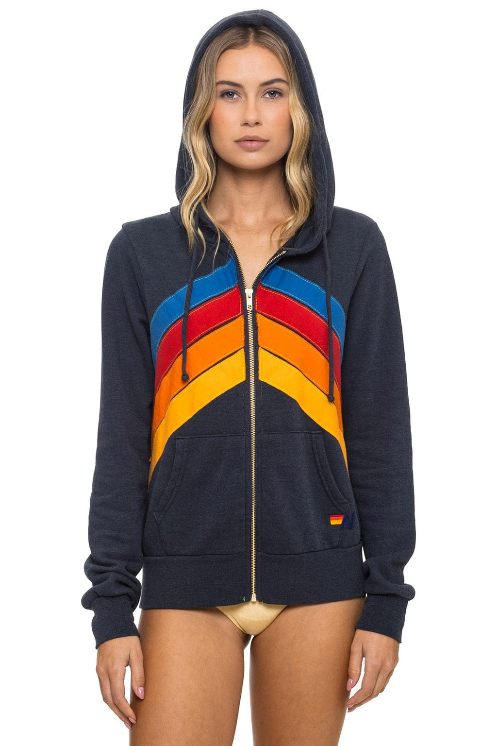 MOUNTAIN STITCH CHEVRON 4 ZIP HOODIE - CHARCOAL