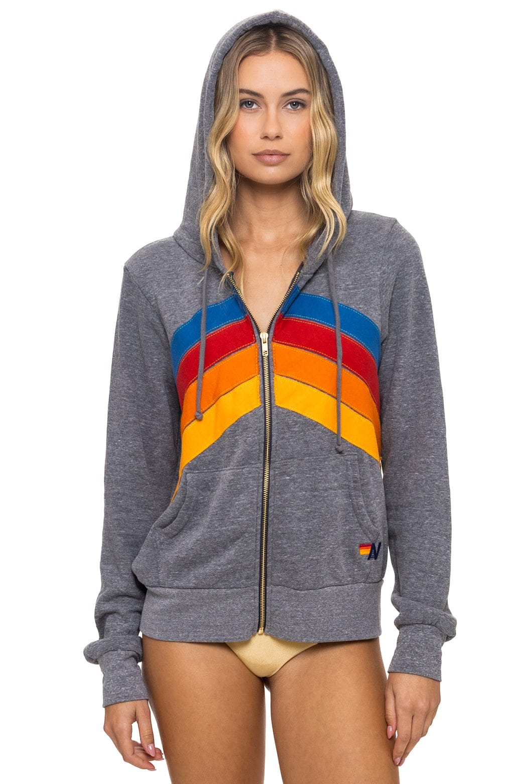 MOUNTAIN STITCH CHEVRON 4 ZIP HOODIE - HEATHER GREY