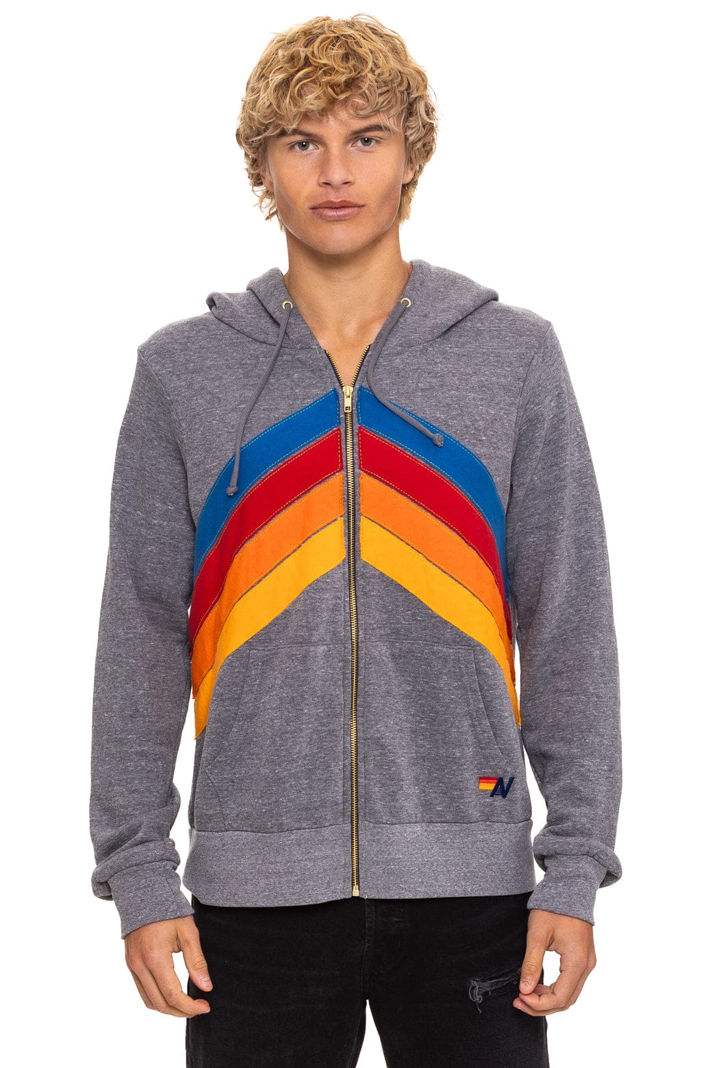 MOUNTAIN STITCH CHEVRON 4 ZIP HOODIE - HEATHER GREY
