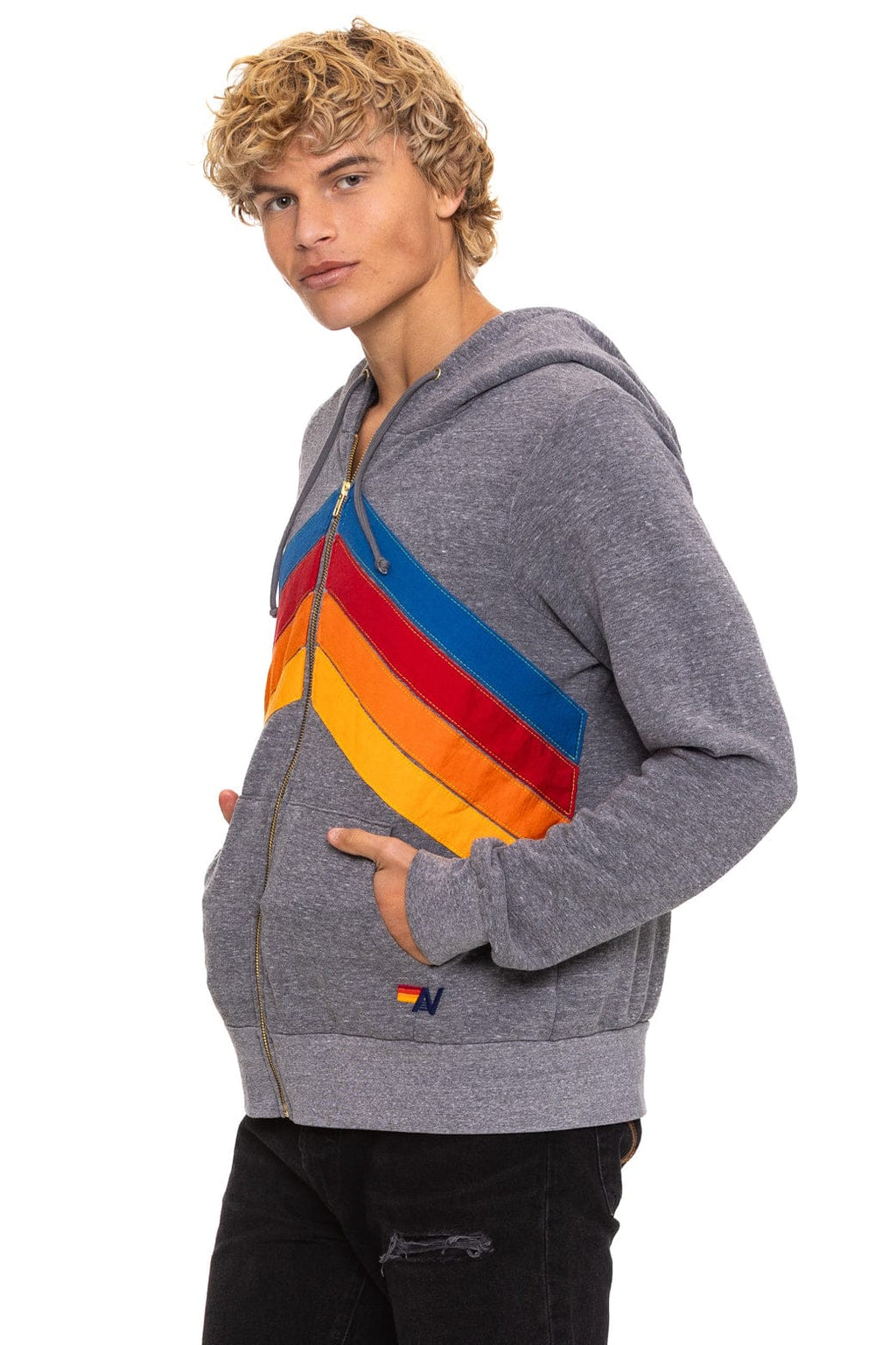 MOUNTAIN STITCH CHEVRON 4 ZIP HOODIE - HEATHER GREY