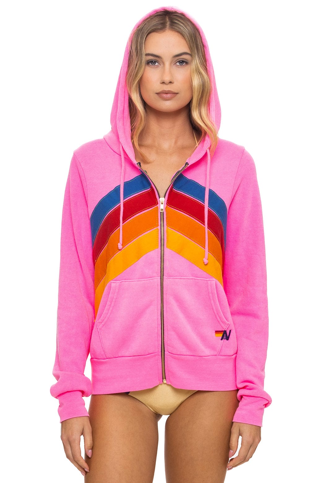 MOUNTAIN STITCH CHEVRON 4 ZIP HOODIE - NEON PINK