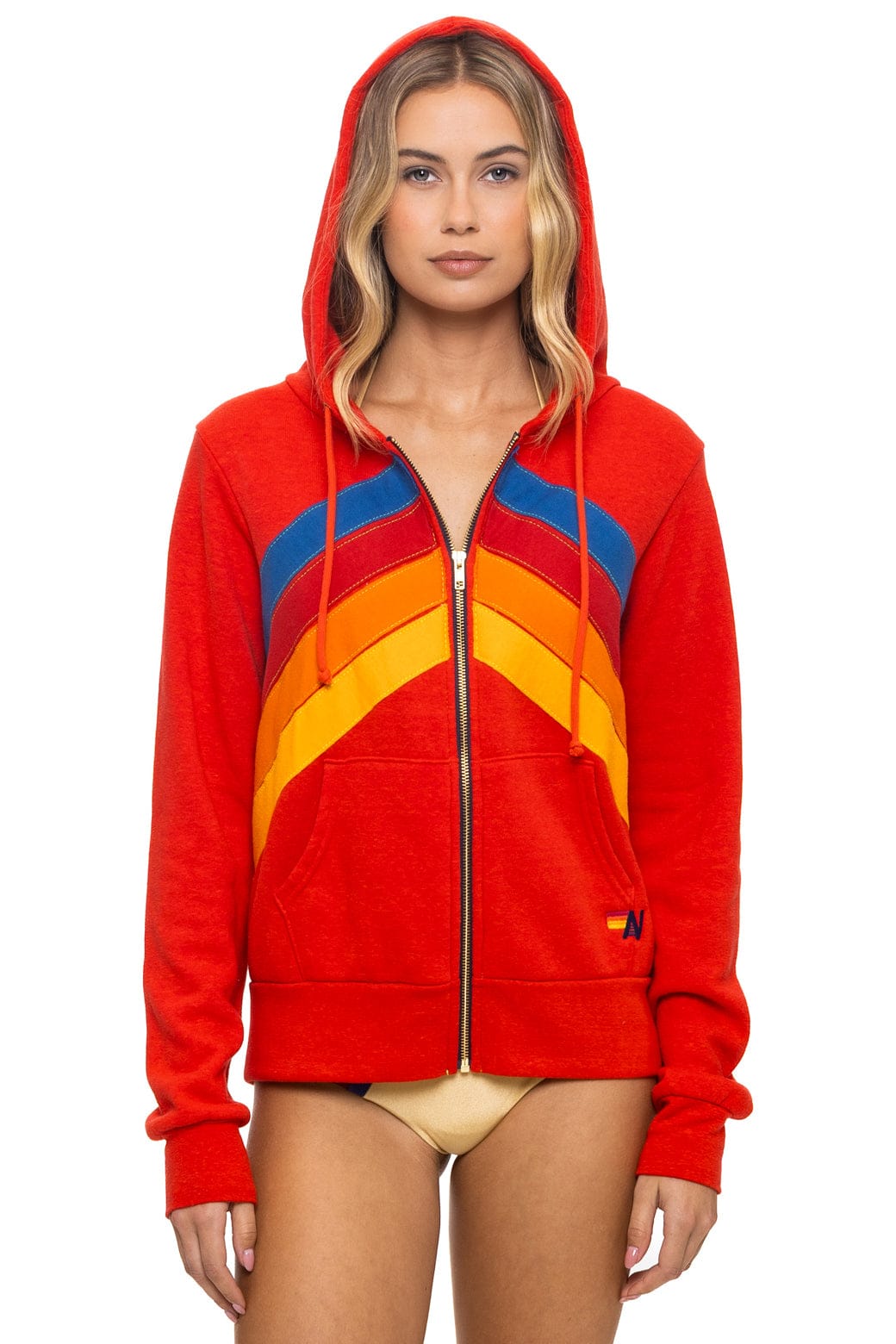 MOUNTAIN STITCH CHEVRON 4 ZIP HOODIE - RED
