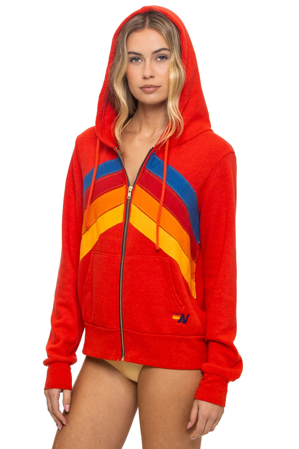 MOUNTAIN STITCH CHEVRON 4 ZIP HOODIE - RED