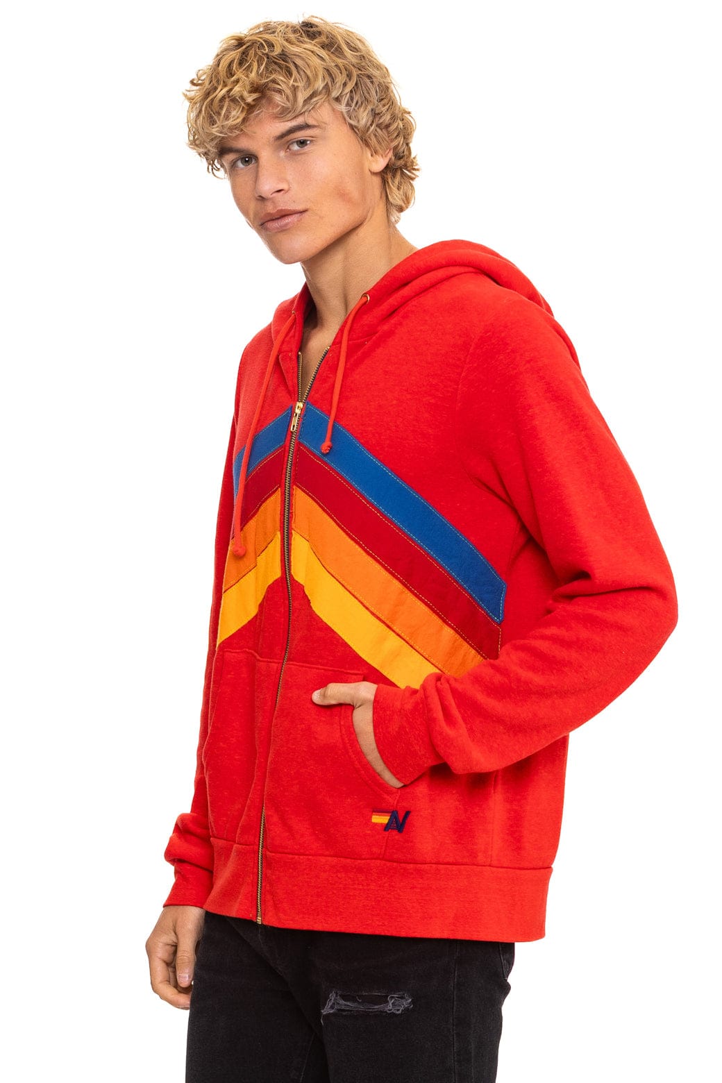 MOUNTAIN STITCH CHEVRON 4 ZIP HOODIE - RED