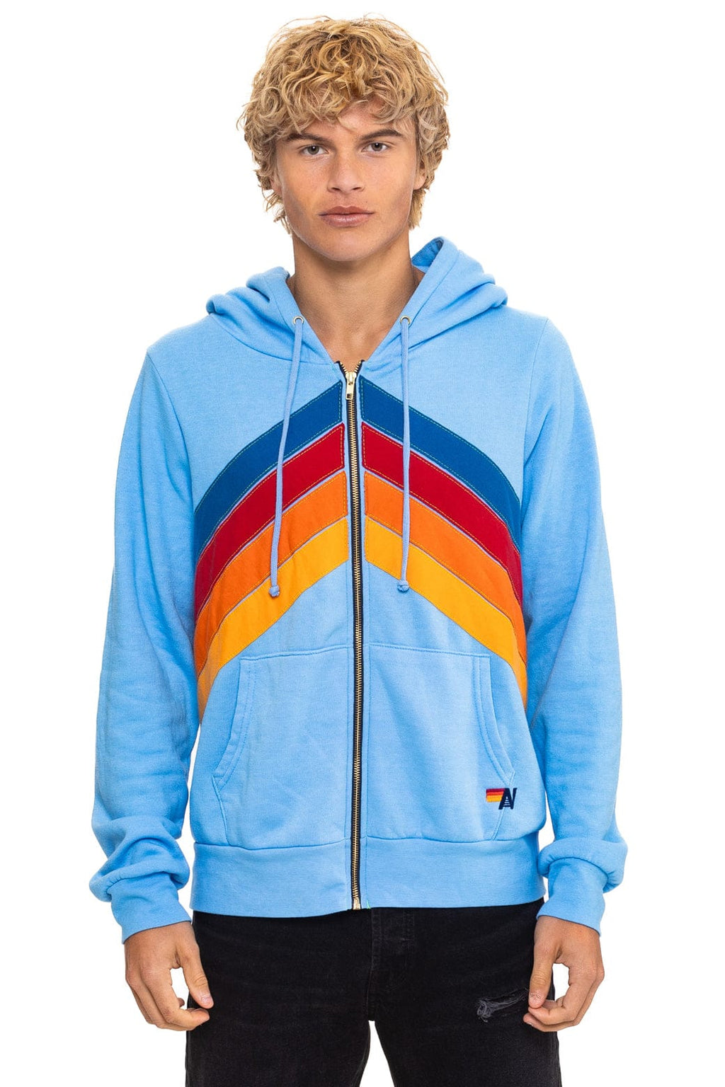 MOUNTAIN STITCH CHEVRON 4 ZIP HOODIE - SKY