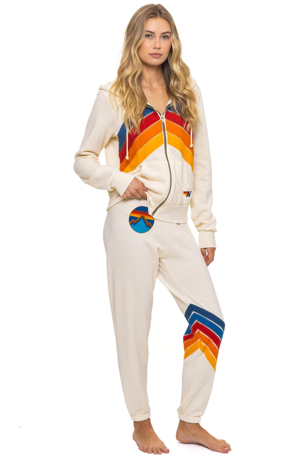 MOUNTAIN STITCH CHEVRON 4 ZIP HOODIE - VINTAGE WHITE