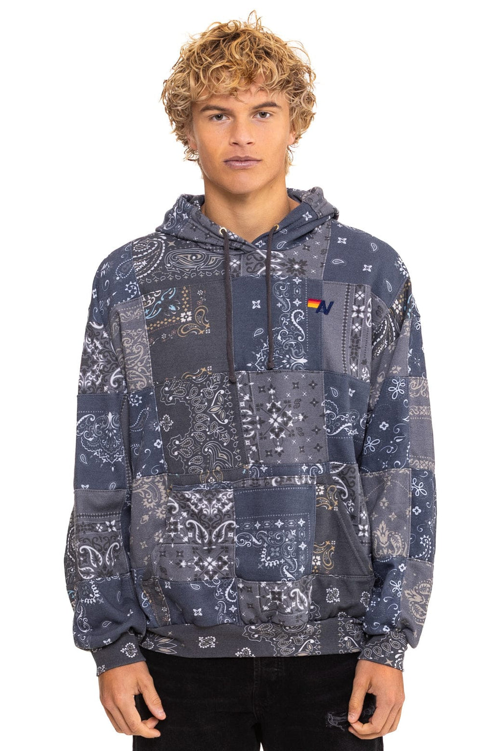 BANDANA QUILTED RELAXED PULLOVER HOODIE - CHARCOAL