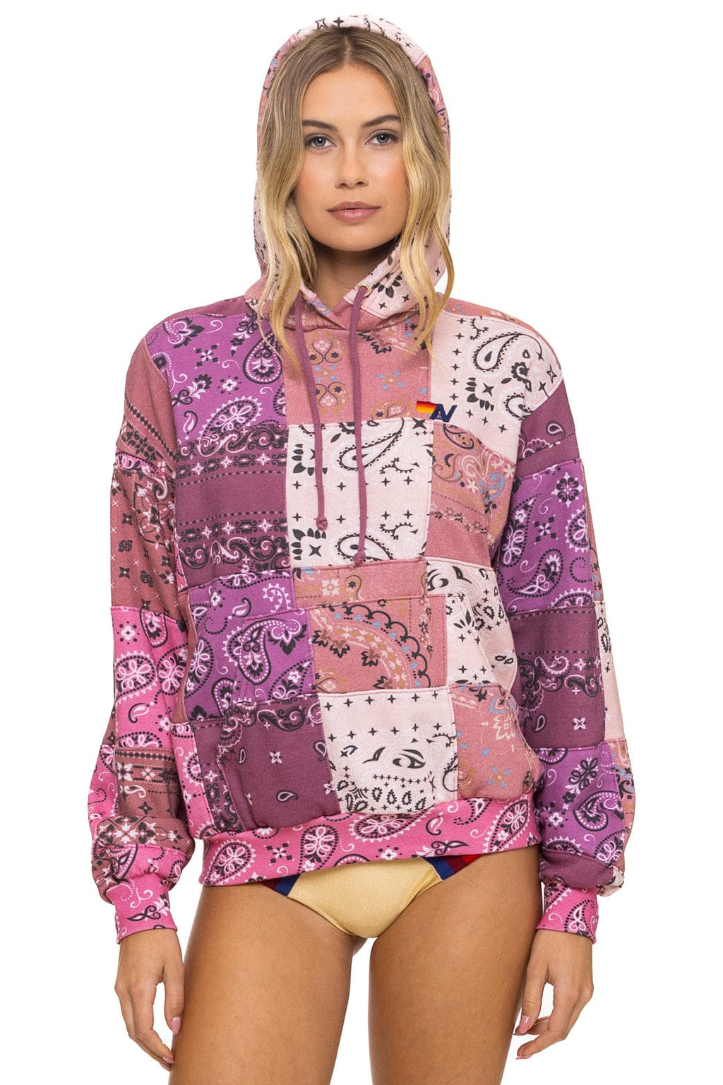 BANDANA QUILTED RELAXED PULLOVER HOODIE - PINK