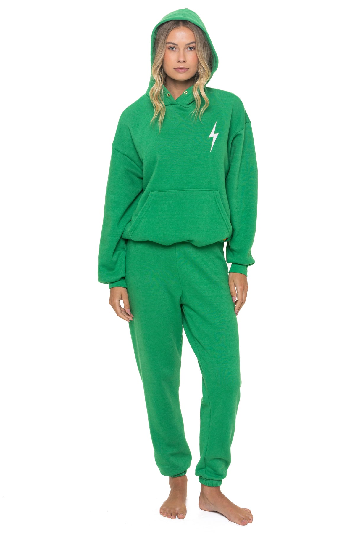 BOLT STITCH RELAXED PULLOVER HOODIE - KELLY GREEN WHITE