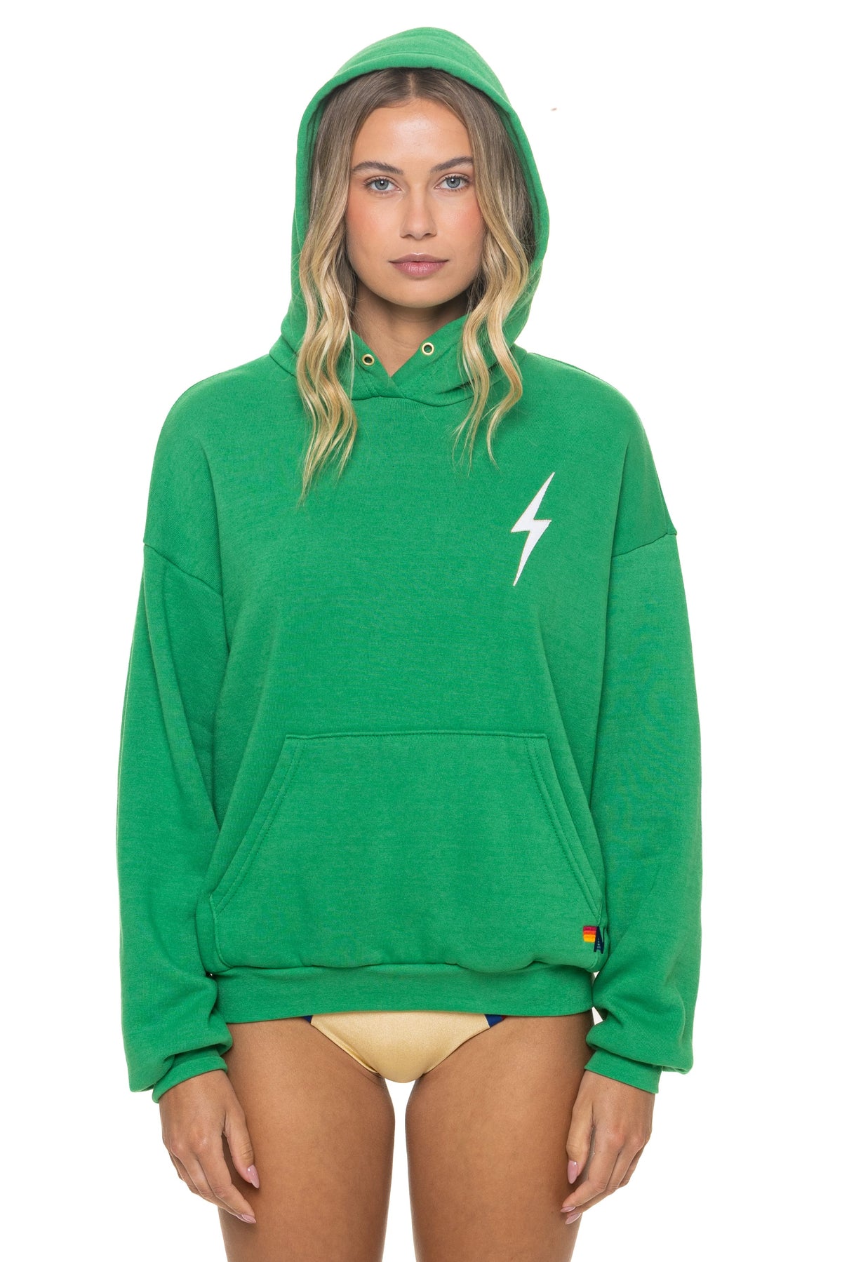BOLT STITCH RELAXED PULLOVER HOODIE - KELLY GREEN WHITE