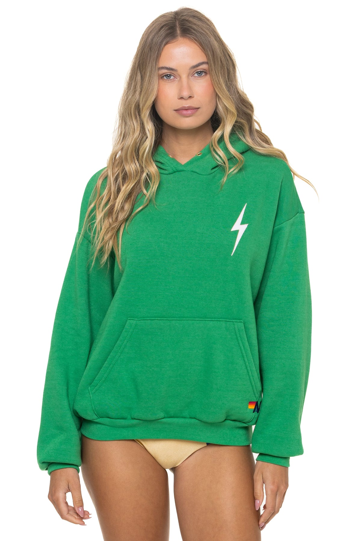BOLT STITCH RELAXED PULLOVER HOODIE - KELLY GREEN WHITE