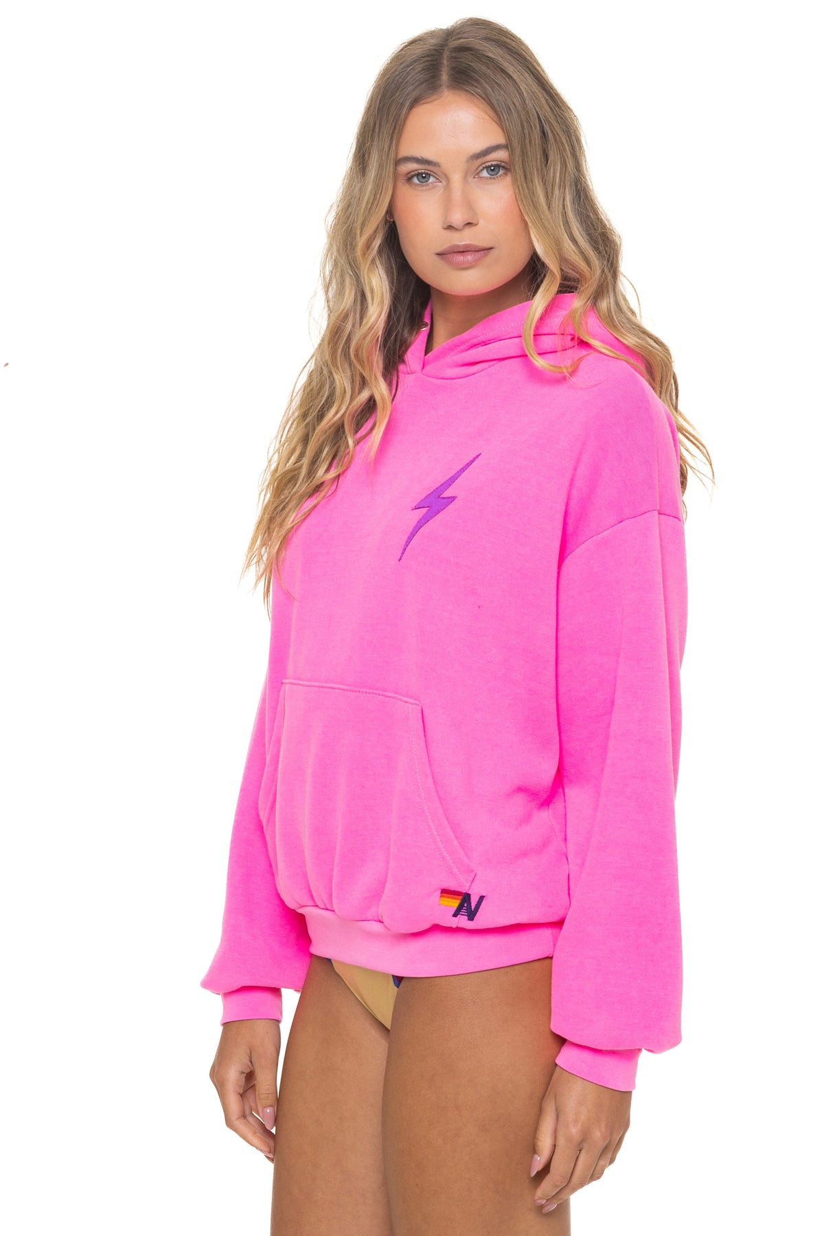 BOLT STITCH RELAXED PULLOVER HOODIE - NEON PINK NEON PURPLE