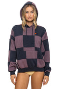 CHECK QUILT RELAXED PULLOVER HOODIE - CHARCOAL MOCHA