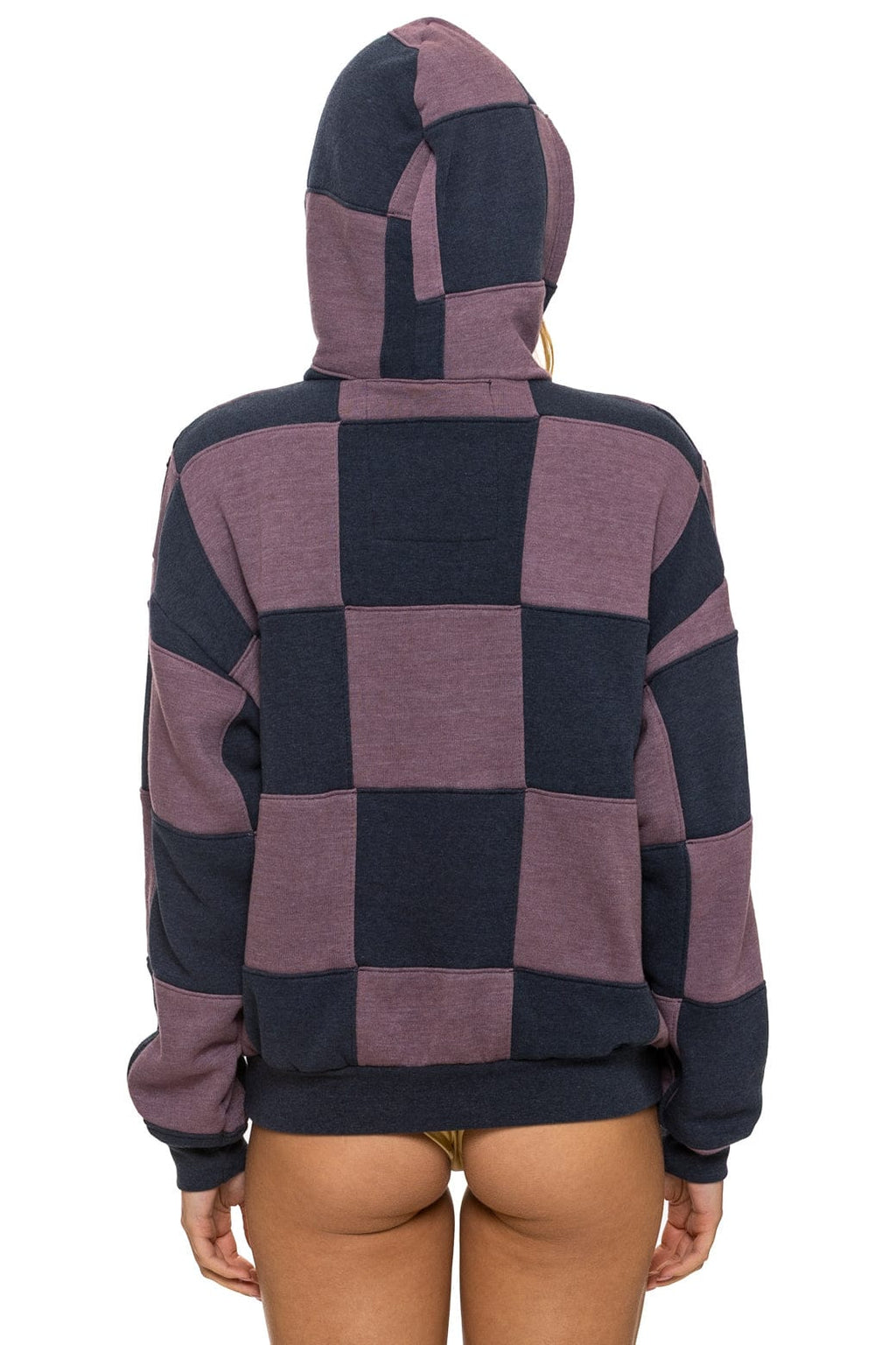 CHECK QUILT RELAXED PULLOVER HOODIE - CHARCOAL MOCHA