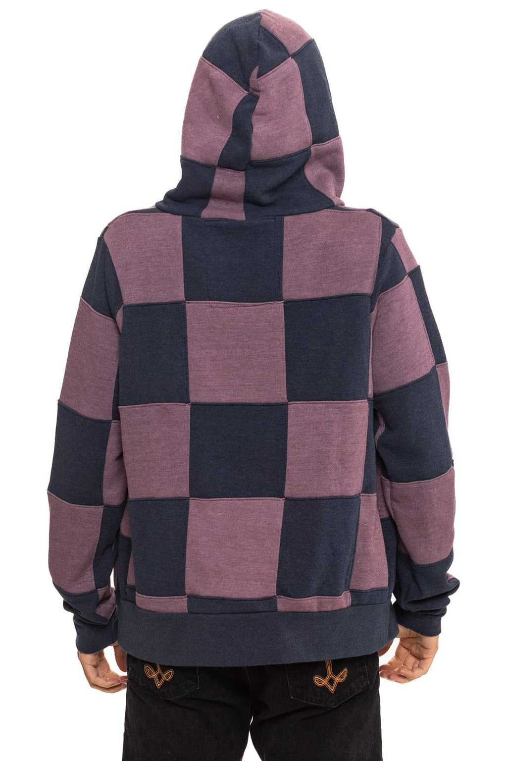 CHECK QUILT ZIP HOODIE - CHARCOAL MOCHA