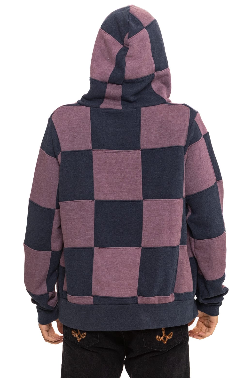CHECK QUILT ZIP HOODIE - CHARCOAL MOCHA