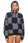 CHECK QUILT RELAXED PULLOVER HOODIE - HEATHER CHARCOAL