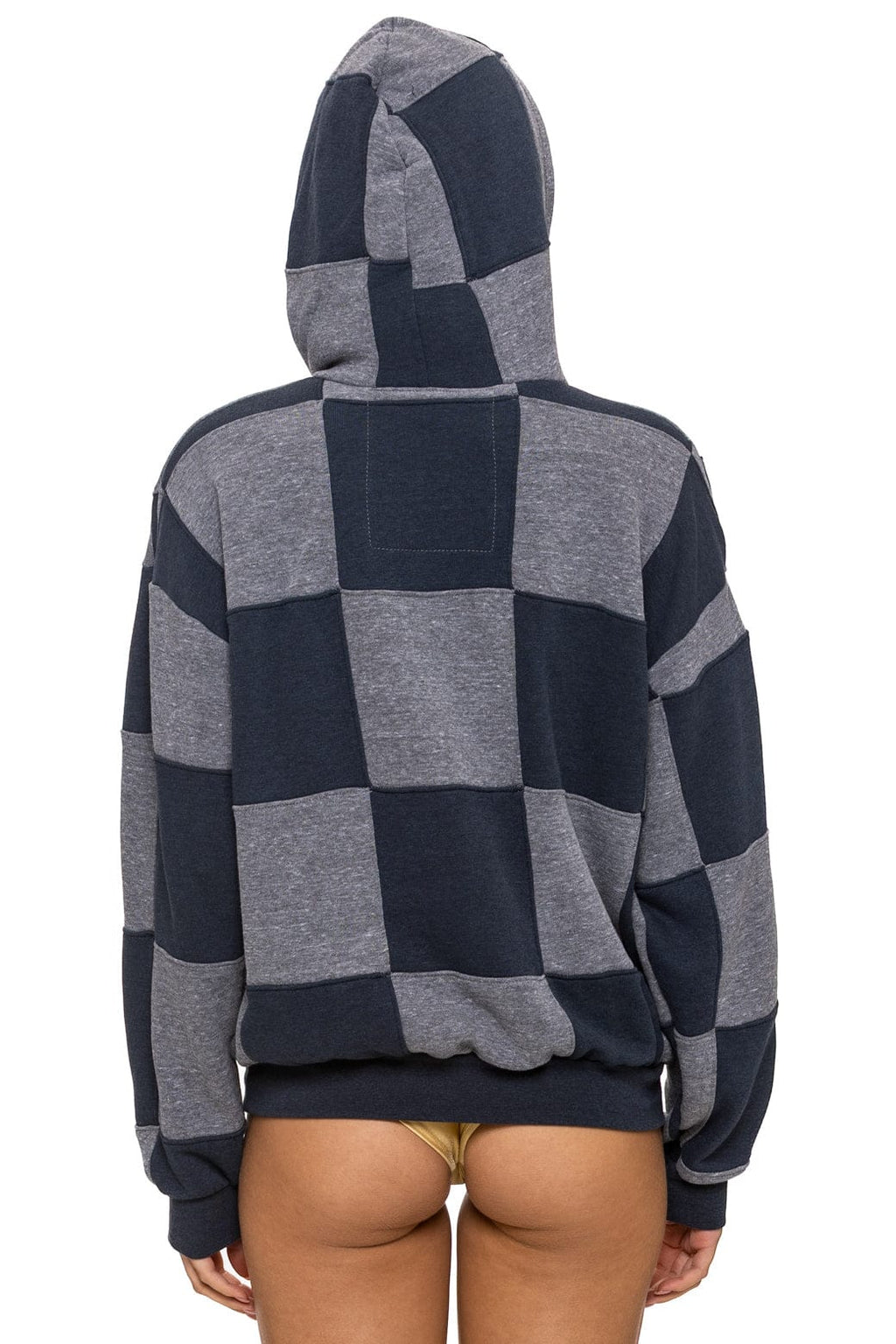 CHECK QUILT RELAXED PULLOVER HOODIE - HEATHER CHARCOAL