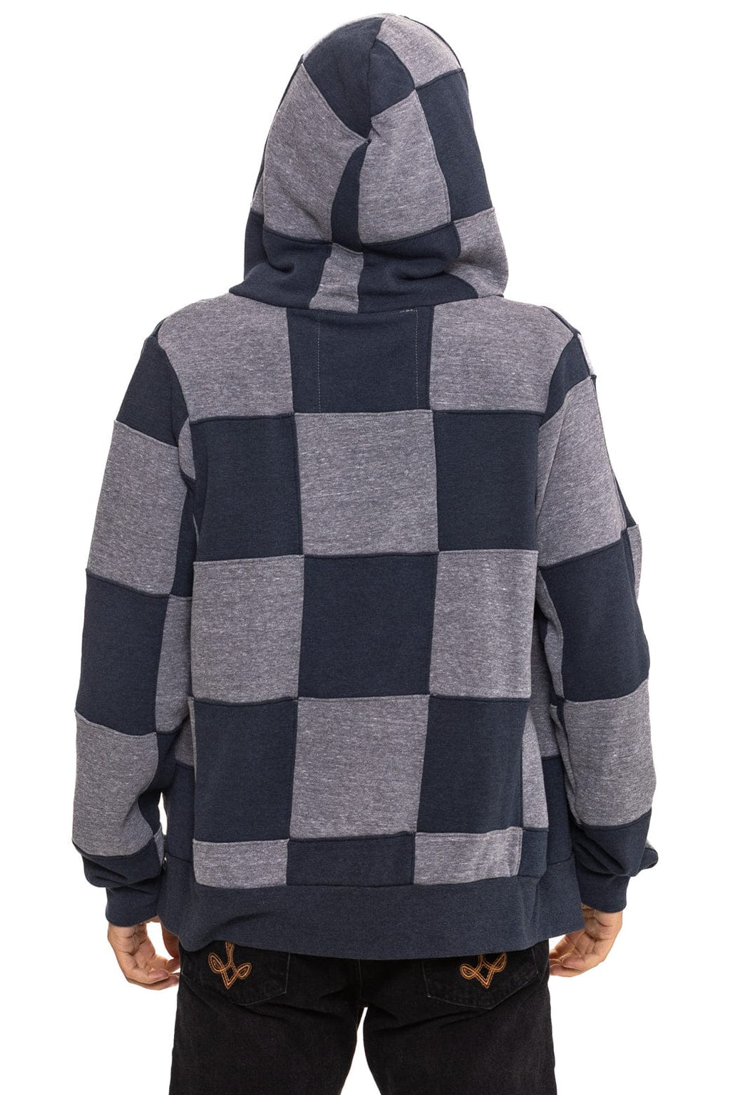 CHECK QUILT ZIP HOODIE - HEATHER CHARCOAL
