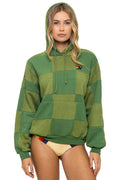 CHECK QUILT RELAXED PULLOVER HOODIE - JUNGLE GREEN PALM