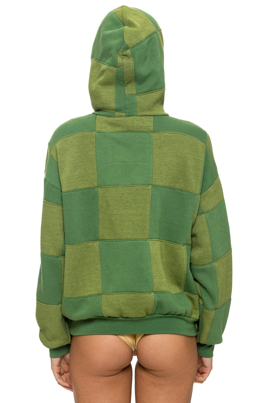 CHECK QUILT RELAXED PULLOVER HOODIE - JUNGLE GREEN PALM