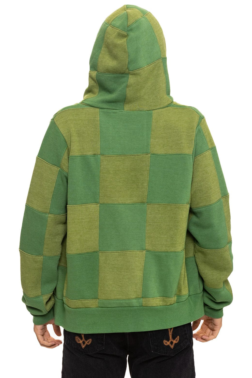 CHECK QUILT ZIP HOODIE - JUNGLE GREEN PALM