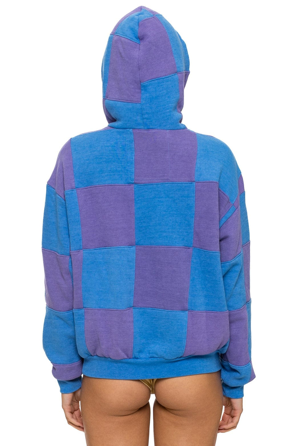CHECK QUILT RELAXED PULLOVER HOODIE - LAVENDER OCEAN