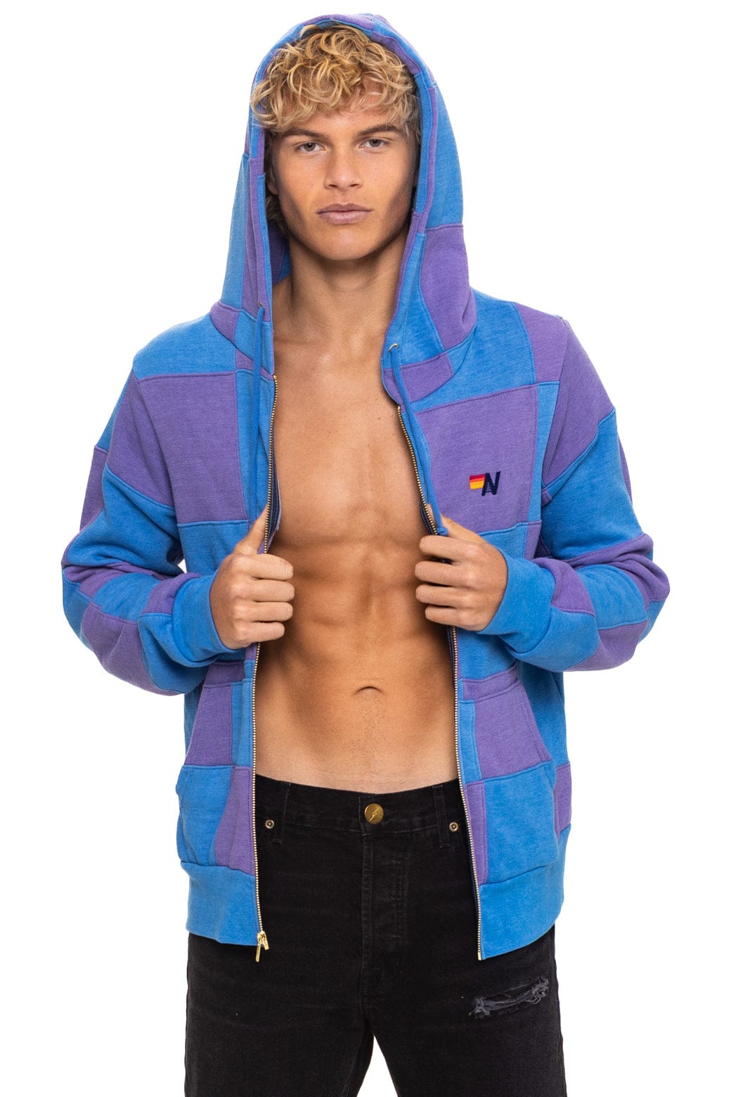 CHECK QUILT ZIP HOODIE - LAVENDER OCEAN