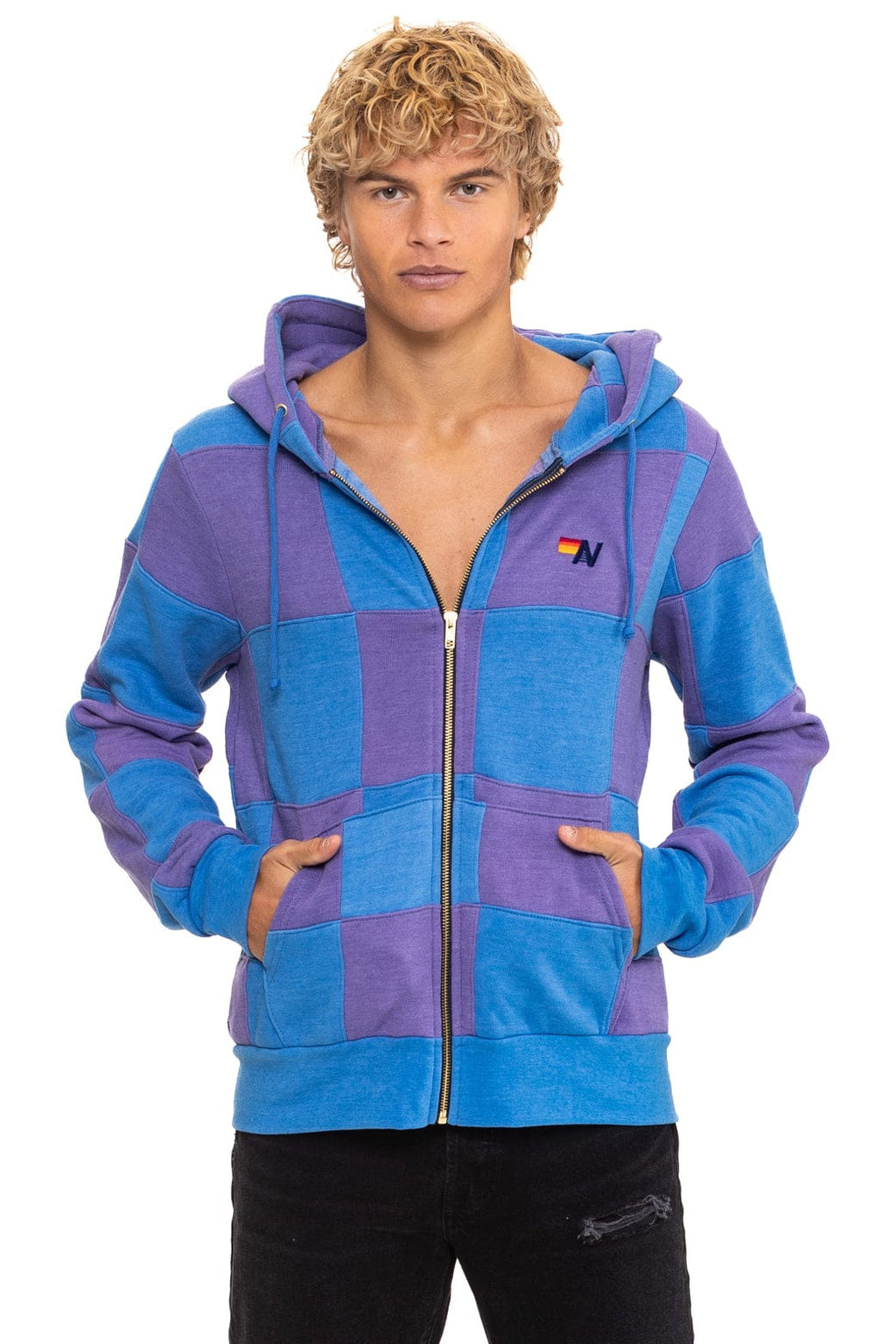 CHECK QUILT ZIP HOODIE - LAVENDER OCEAN