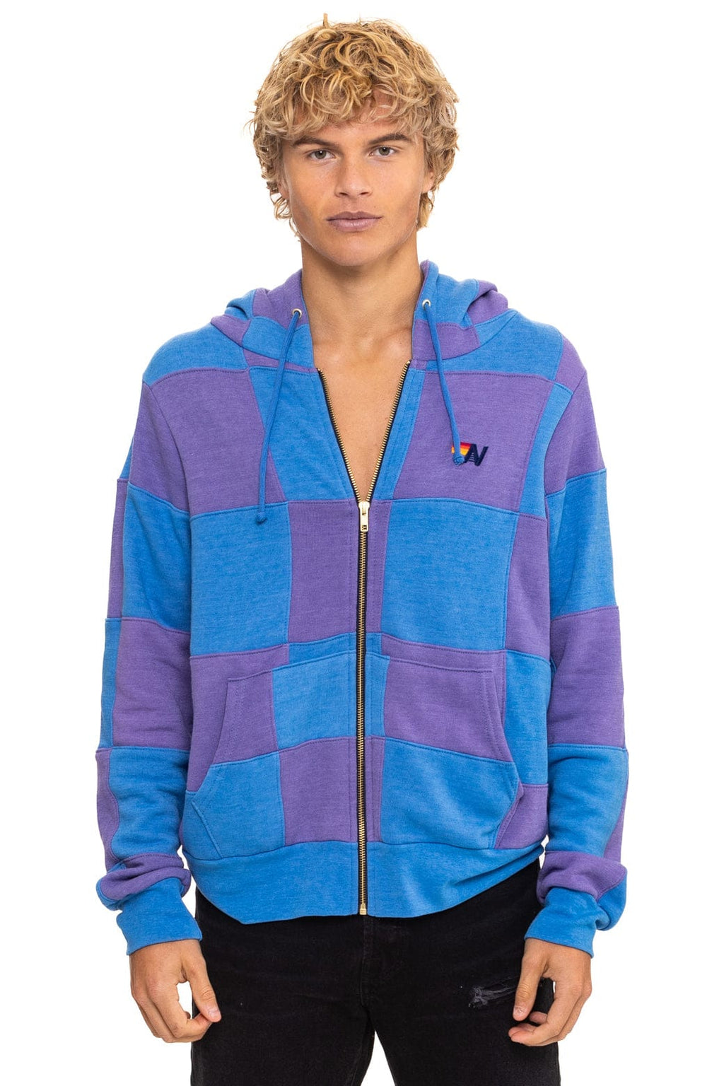 CHECK QUILT ZIP HOODIE - LAVENDER OCEAN