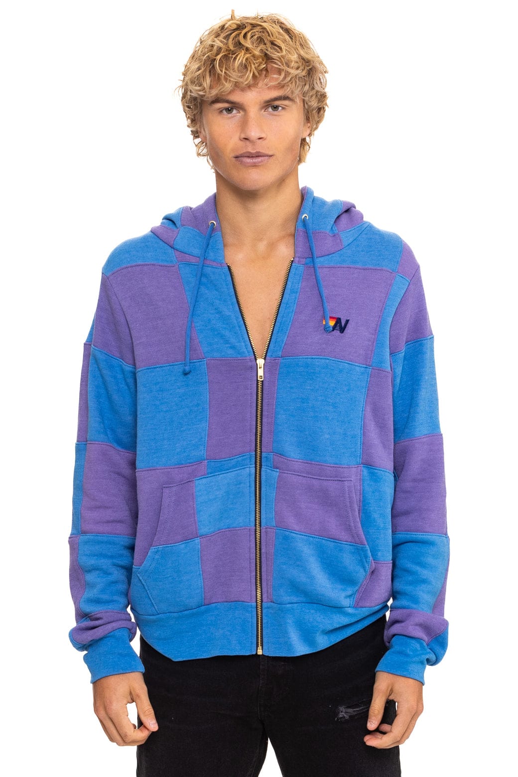 CHECK QUILT ZIP HOODIE - LAVENDER OCEAN