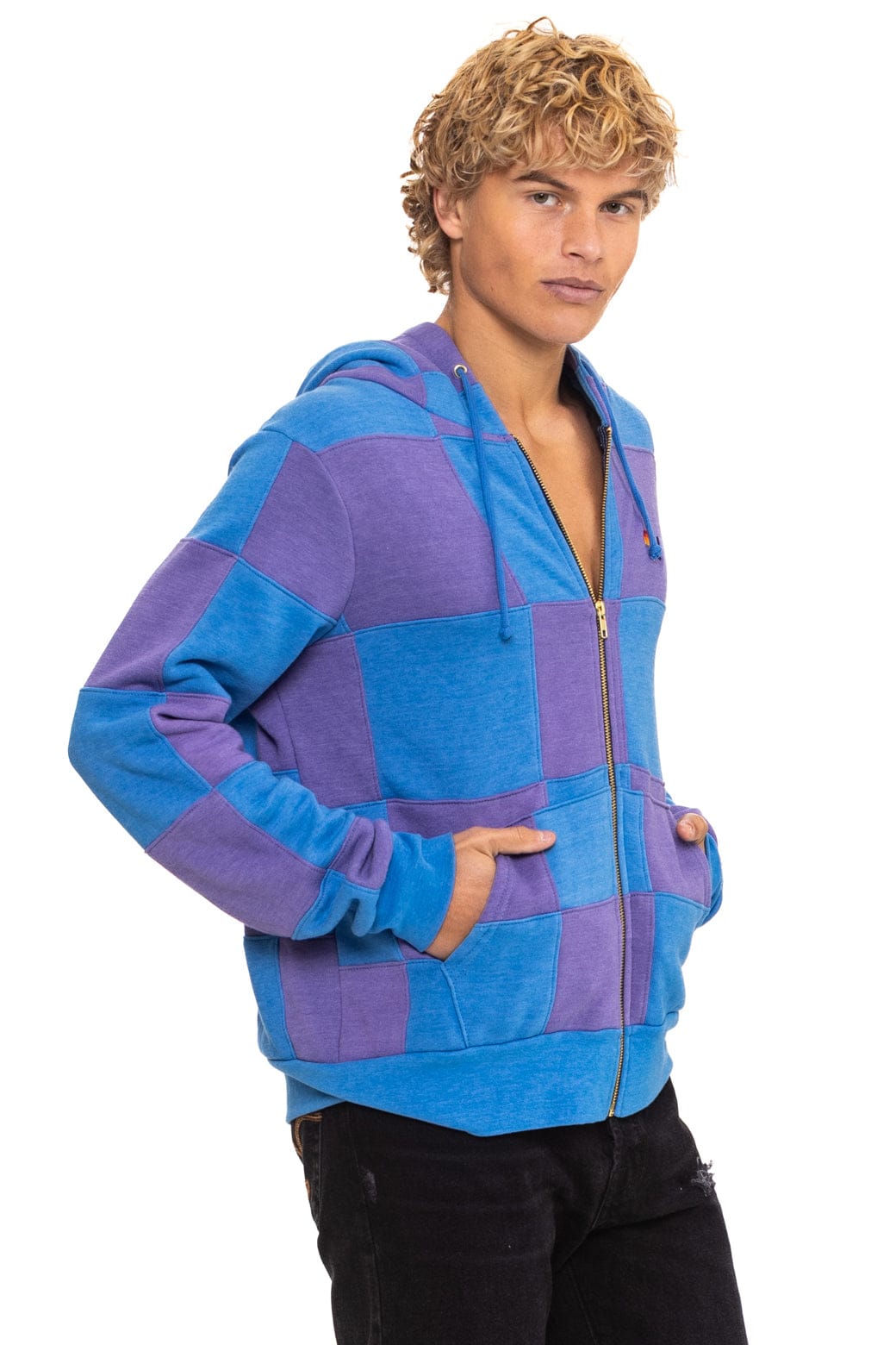 CHECK QUILT ZIP HOODIE - LAVENDER OCEAN