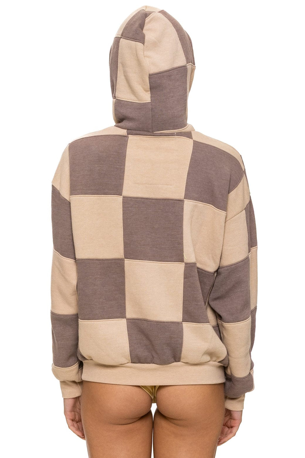 CHECK QUILT RELAXED PULLOVER HOODIE - SAND TAUPE