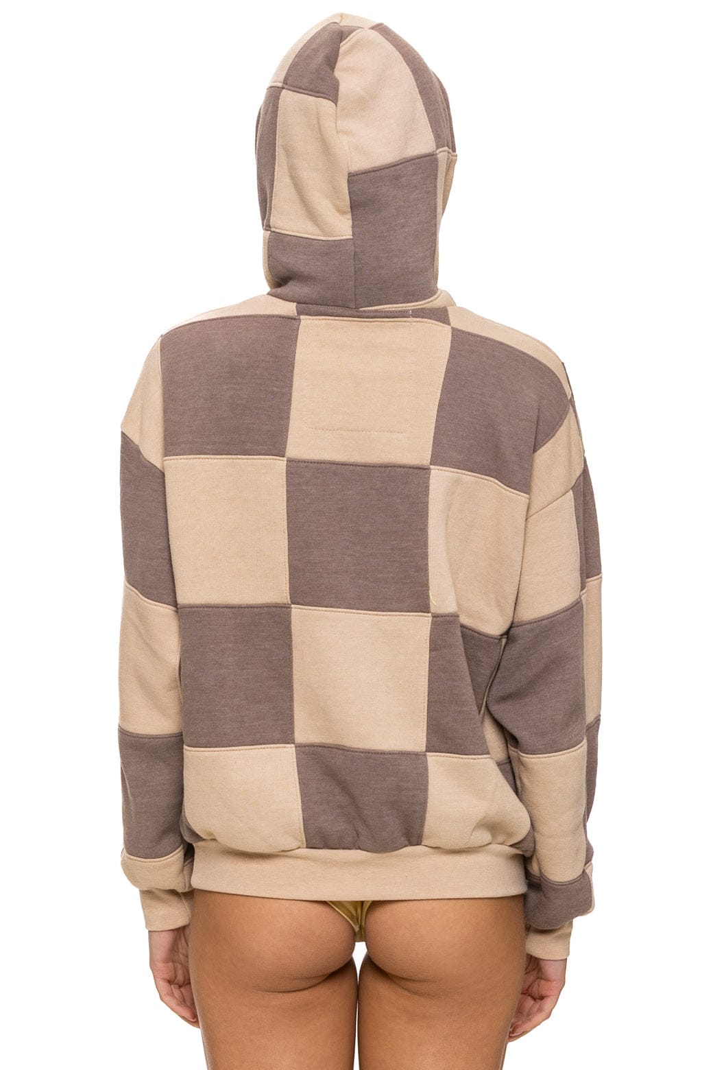 CHECK QUILT RELAXED PULLOVER HOODIE - SAND TAUPE