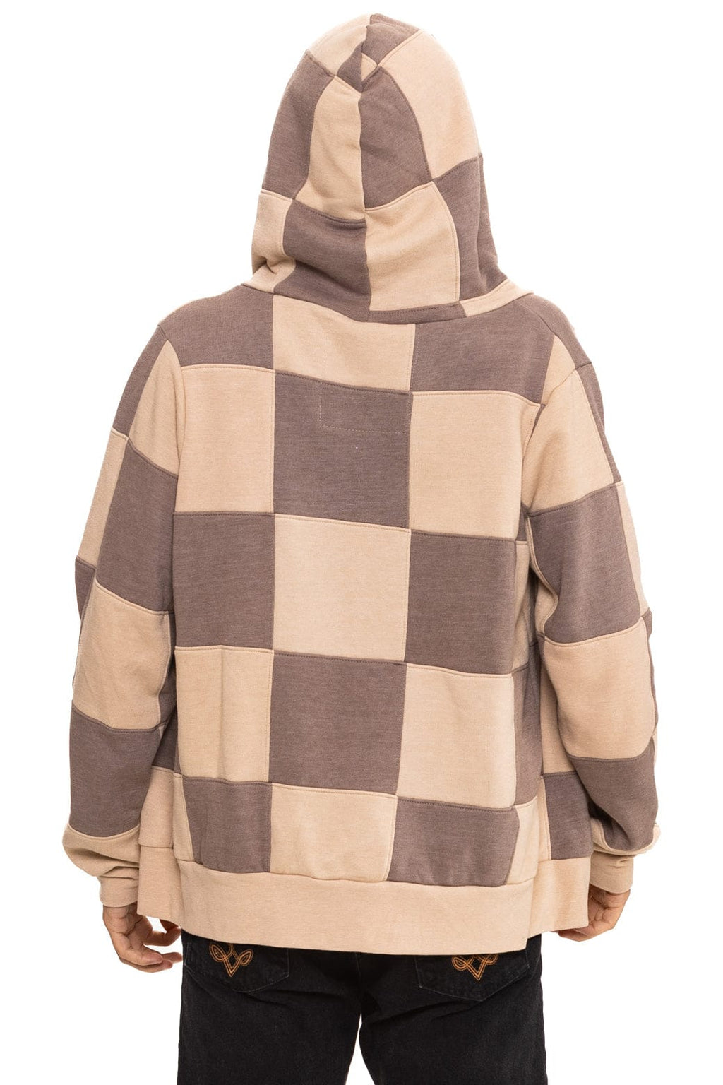 CHECK QUILT ZIP HOODIE - SAND TAUPE