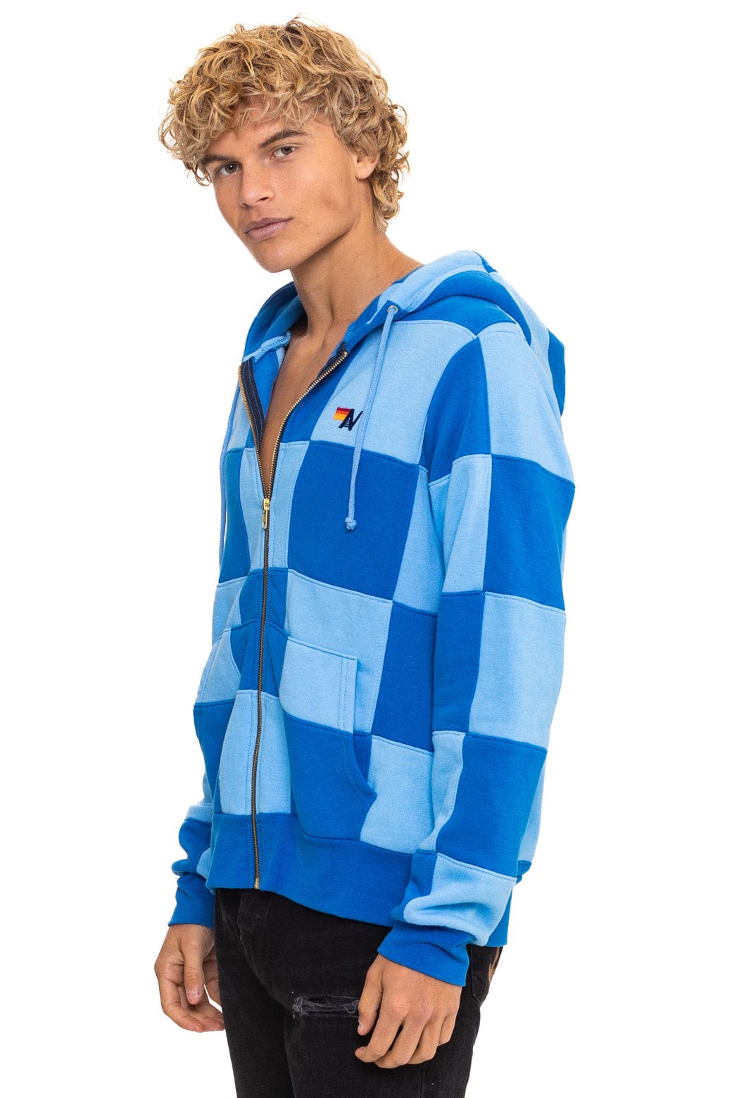 CHECK QUILT ZIP HOODIE - SKY ADVENTURE BLUE