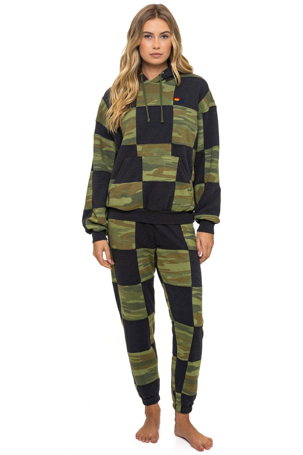 CHECK QUILT RELAXED PULLOVER HOODIE - SMOKE CAMO