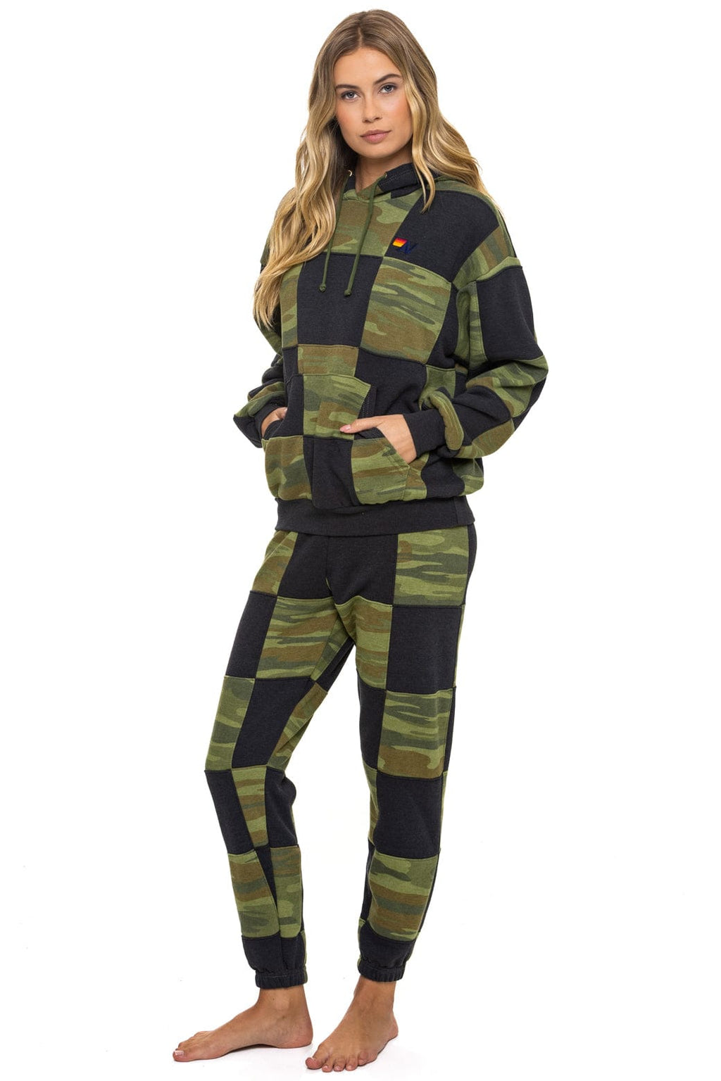 CHECK QUILT RELAXED PULLOVER HOODIE - SMOKE CAMO