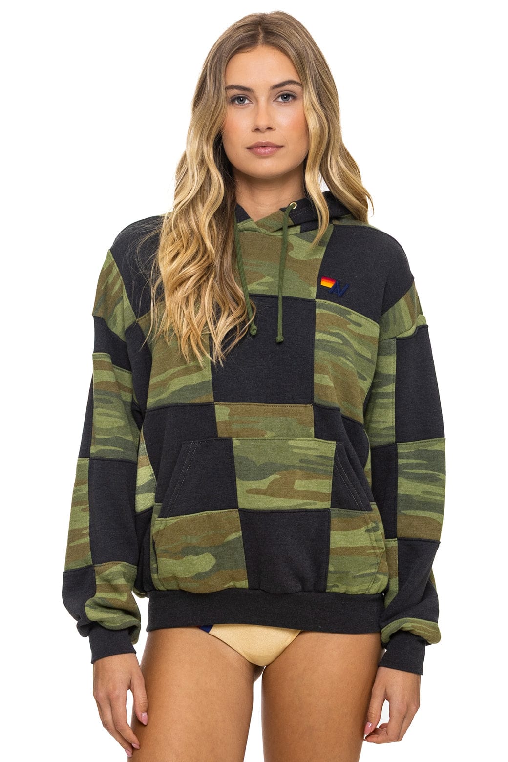 CHECK QUILT RELAXED PULLOVER HOODIE - SMOKE CAMO