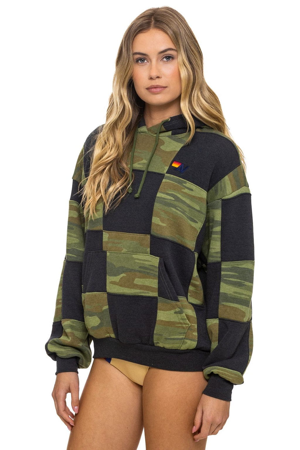 CHECK QUILT RELAXED PULLOVER HOODIE - SMOKE CAMO
