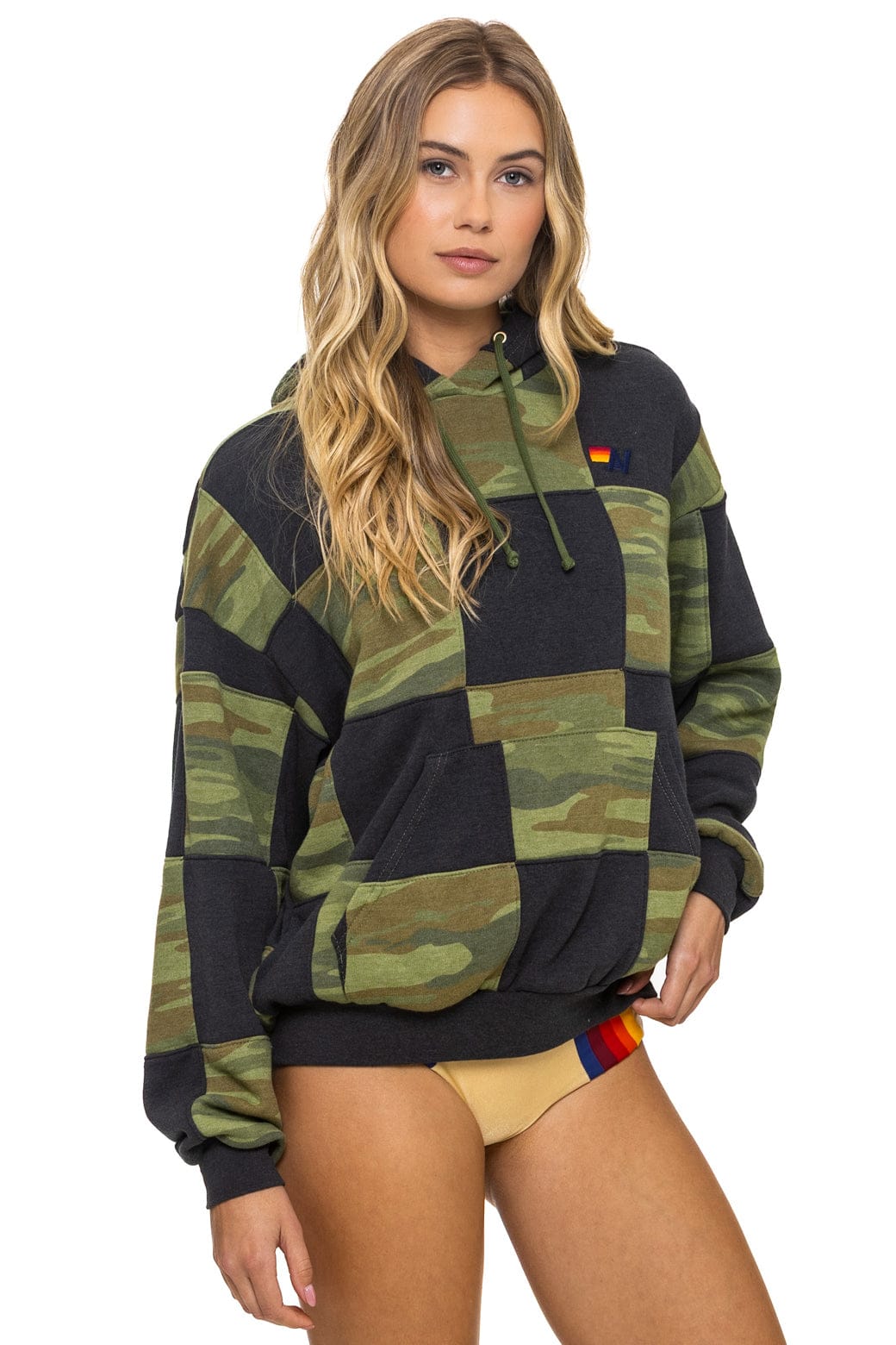 CHECK QUILT RELAXED PULLOVER HOODIE - SMOKE CAMO