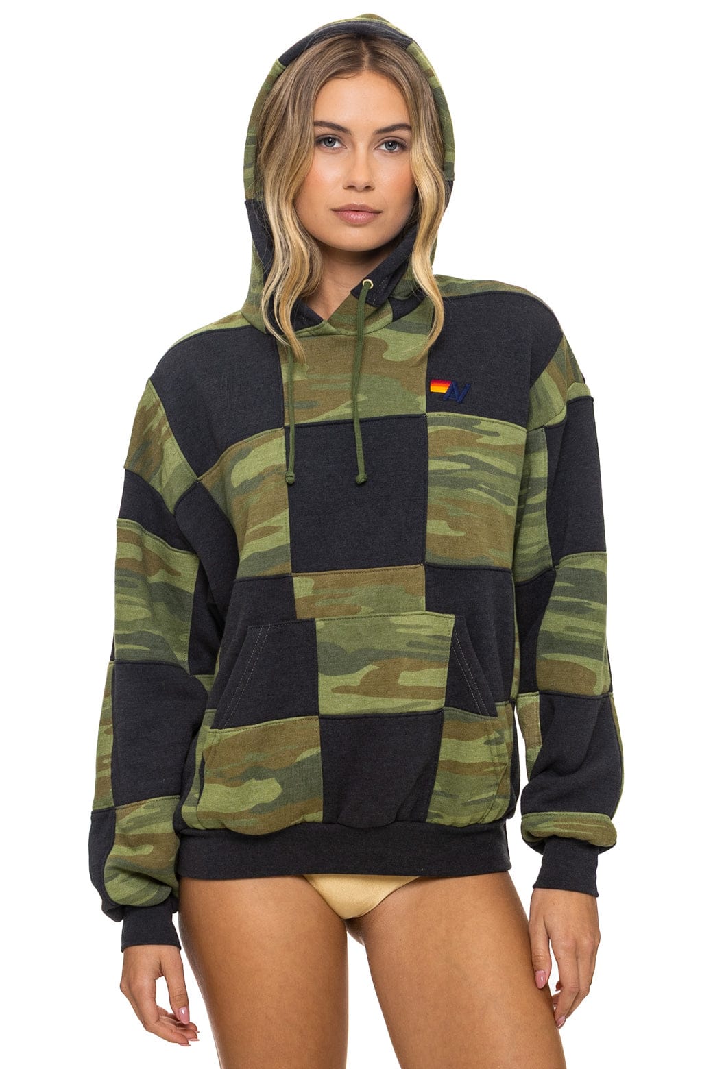 CHECK QUILT RELAXED PULLOVER HOODIE - SMOKE CAMO